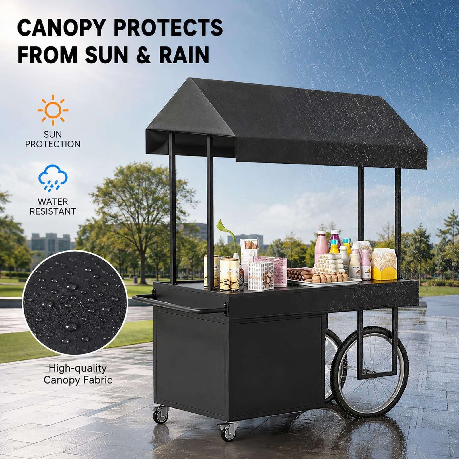 Puesto Ambulante con Toldo – Carrito de Venta con Techo, Stand Expositor para Mercadillos, Puesto para Exterior con Toldo, Stand de Venta(White,140x60x200cm/55x24x79in)