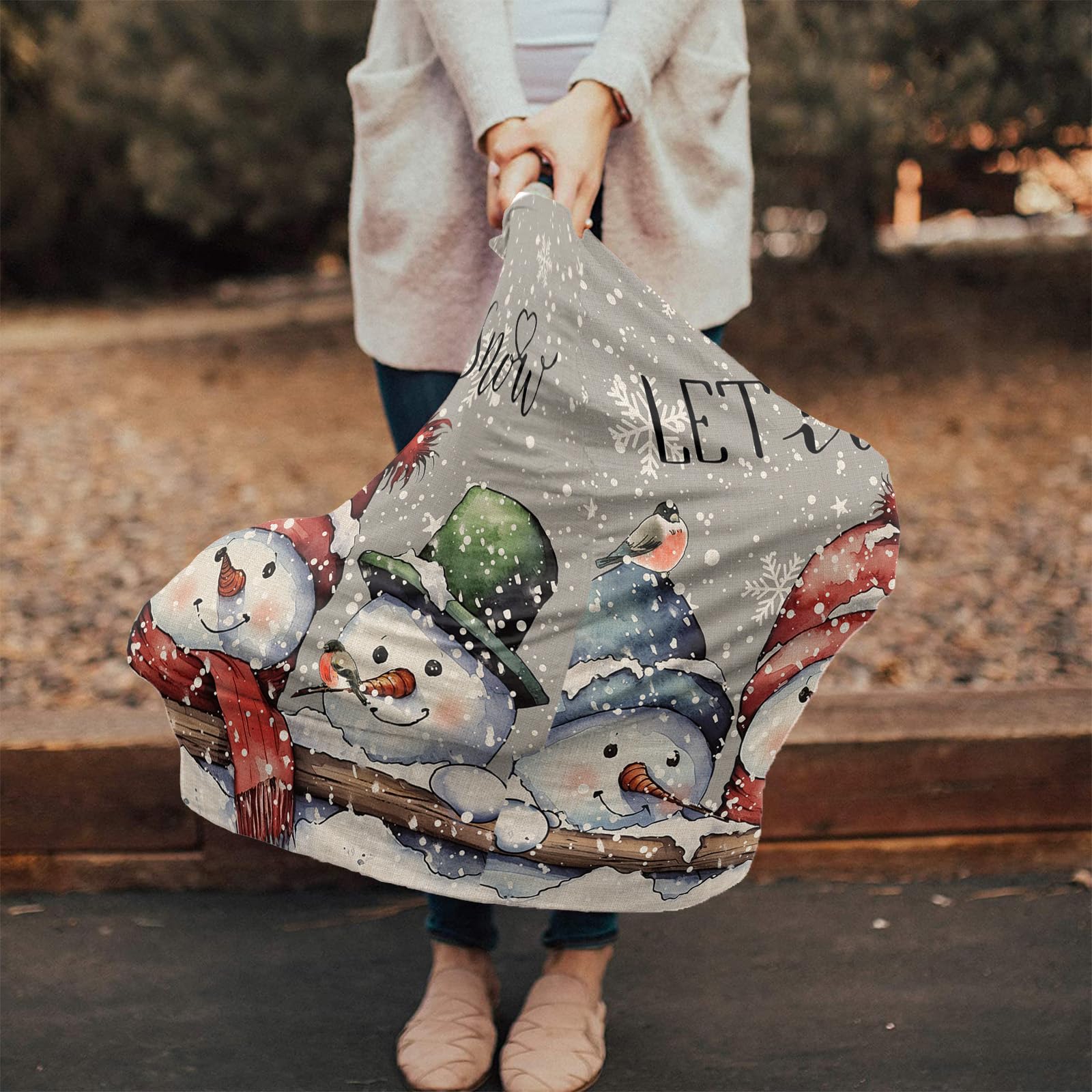 Nursing Cover for Breastfeeding Scarf, Merry Christmas Snowman Gray Baby Car Covers Super Soft Multi Use for Canopy Shopping Cart Cover Blanket Stroller Cover