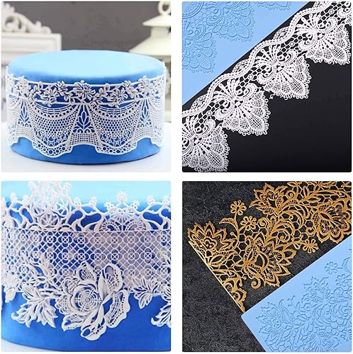 Miniatura 2 de Beasea Molde de encaje de silicona, 5 moldes de fondant de encaje, moldes de encaje para decoración de pasteles, tapete de encaje, moldes de patrón