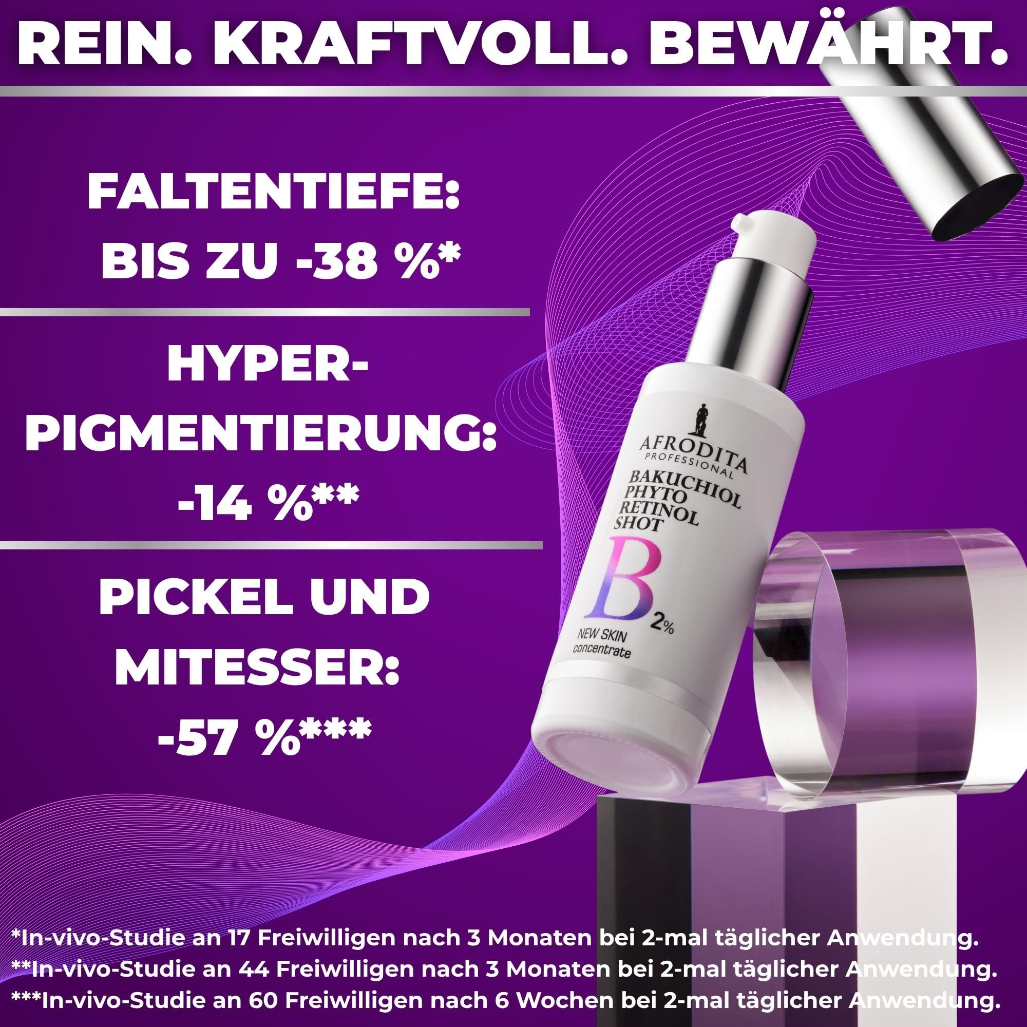 Afrodita Professional Bakuchiol Phyto Retinol Shot 2%, Gesichtsserum mit Sytenol A, Panthenol, Beta-Glucan und Squalan, duftstofffrei, vegan, 30 ml