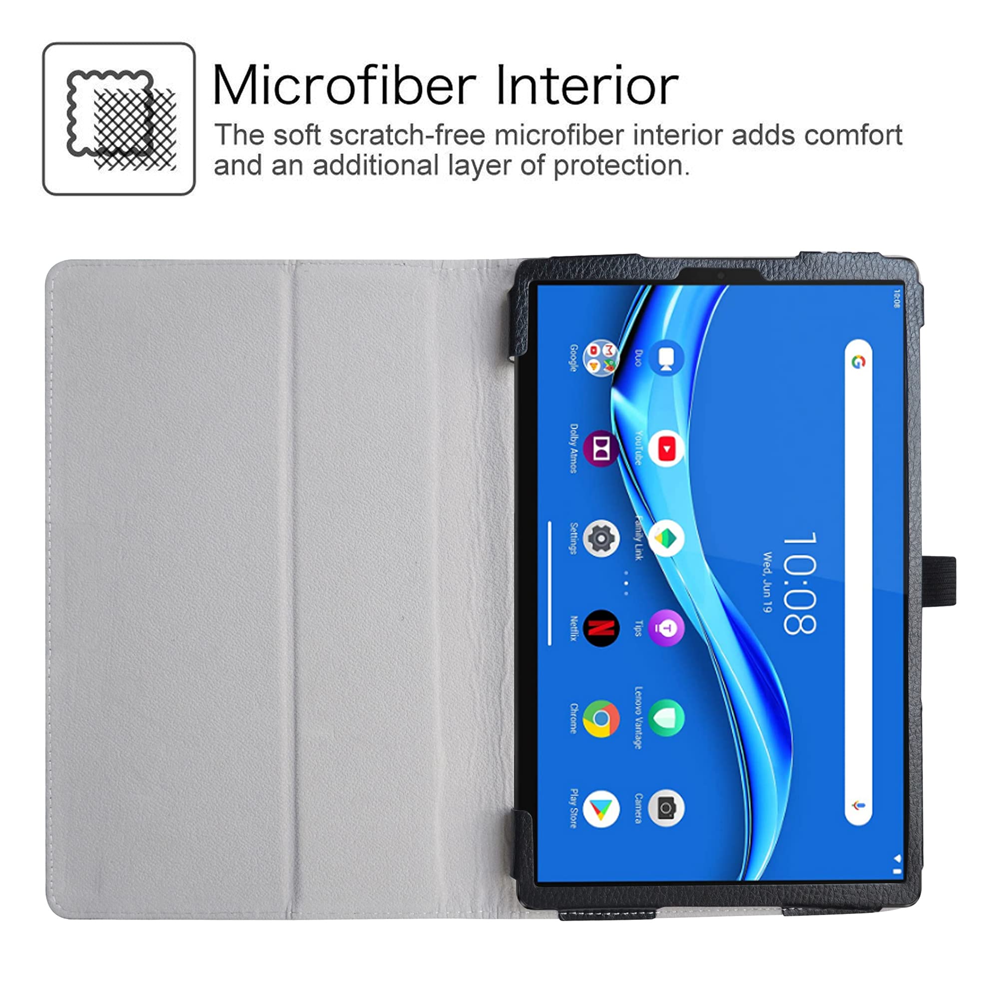 Leder-Hülle Mit Ständer Für Lenovo Tab M10 HD / Smart Tab P10 (10,1 Zoll) – Schwarz, PU-Leder, Mikrofaser-Innenfutter