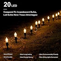 Vista 2 de PerPaiMe C9 Luces de camino de Navidad al aire libre LED - 24.2 pies Cadena de luces con 20 bombillas, luces impermeables de camino de Navidad