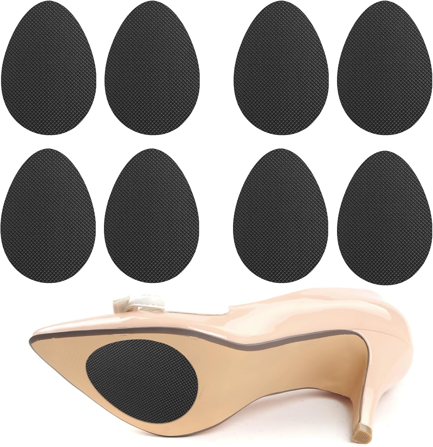 4 Pairs Shoe Grips for Heels, Self-Adhesive Anti Slip Sole Protectors, Black Rubber Non Slip Pads for Women's High Heels, Noise Reduction & Cushioning Enhancer