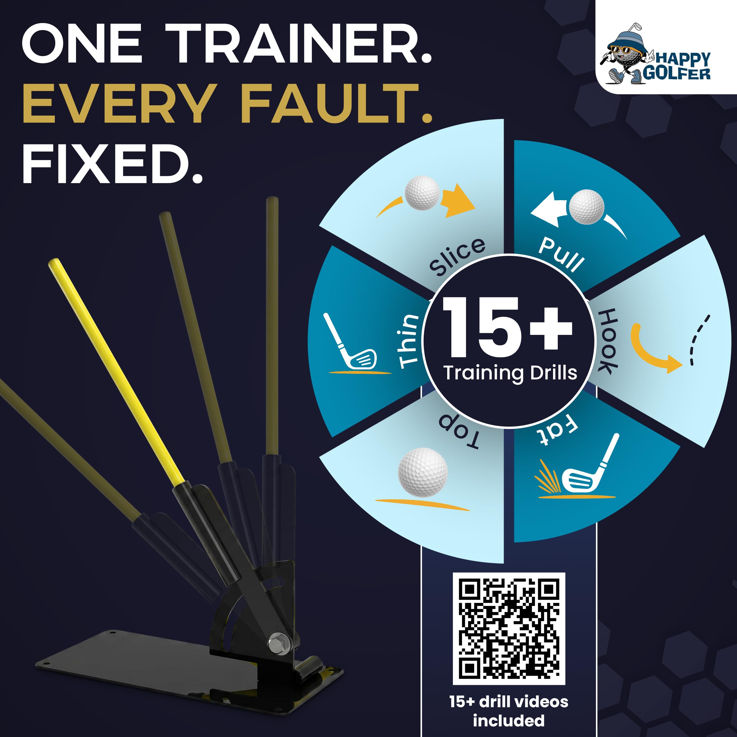 Happy Golfer Golfschwungtrainer für Schwungflugzeug & Ausrichtung | Platte mit zwei Ausrichtungsstäben | Zur Perfektionierung Ihres Golfschwungs mit mehreren Trainingsbohrern | Golf-Übungshilfe