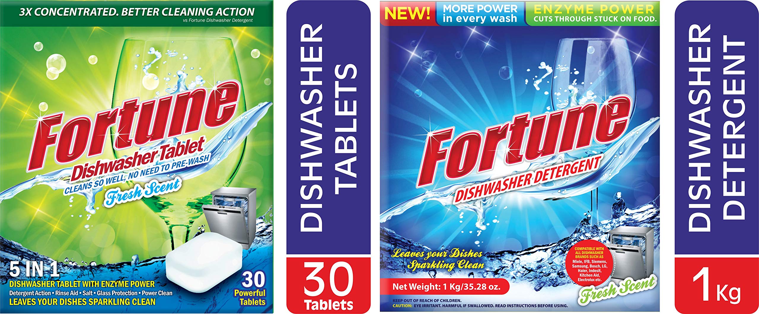 FORTUNE Dishwasher Tablet 5 in 1 Action, Fresh Scent (1 Unit x 30 Count) & Fortune Dishwasher Detergent (1 Unit x 1 Kg) (B07R1N3VC6) Amazon Price History, Amazon Price Tracker