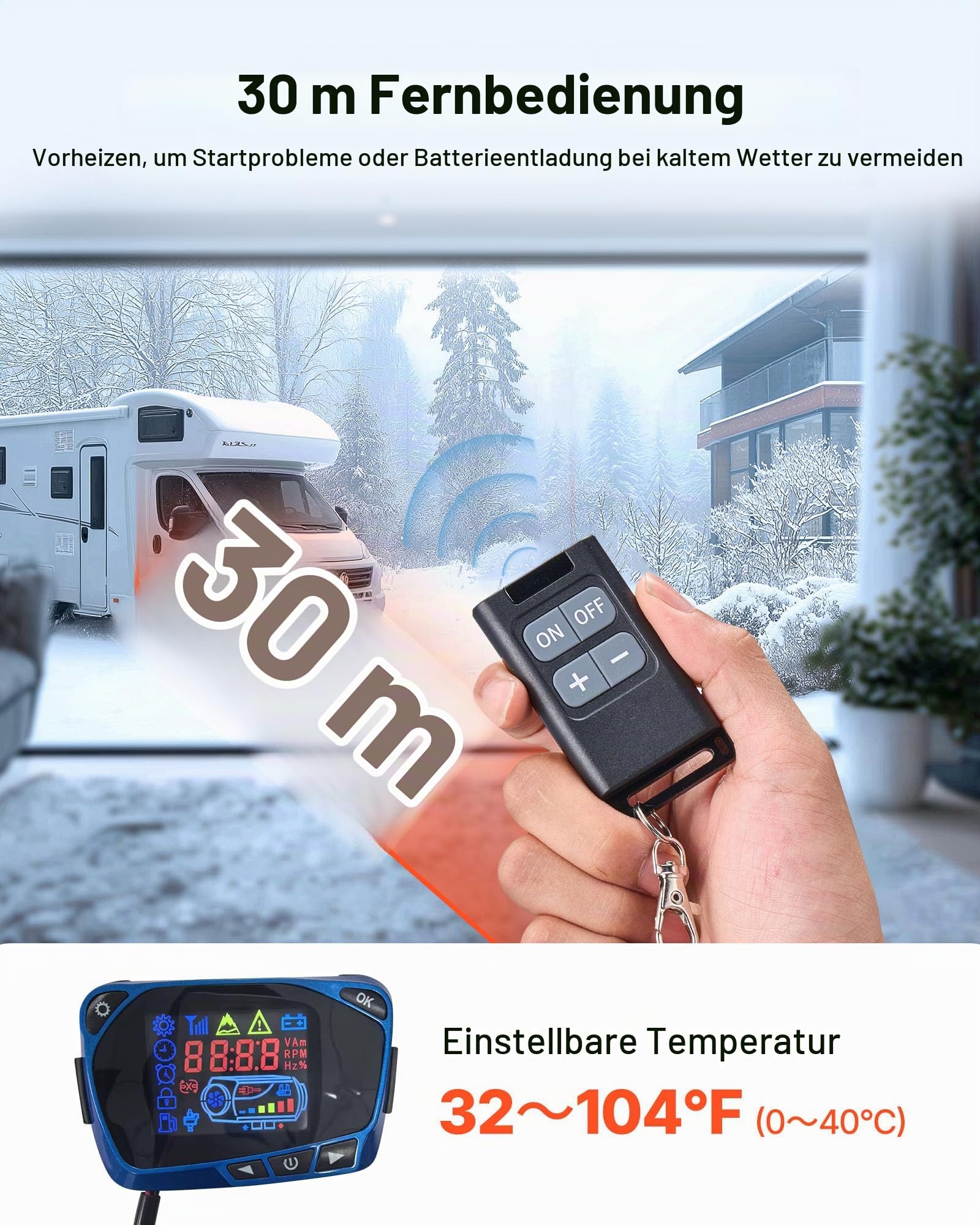 VEVOR Diesel-Luftheizung Standheizung 8 kW DC 12-24 V, schnell aufheizende Lufterhitzer mit Fernbedienung & blauem LCD-Schalter & Vorheizfunktion, geräuscharm, für Wohnmobil Lkw Boot Anhänger | Fernbedienung und blauer LCD-Schalter, geräuscharm, Vorheizfu