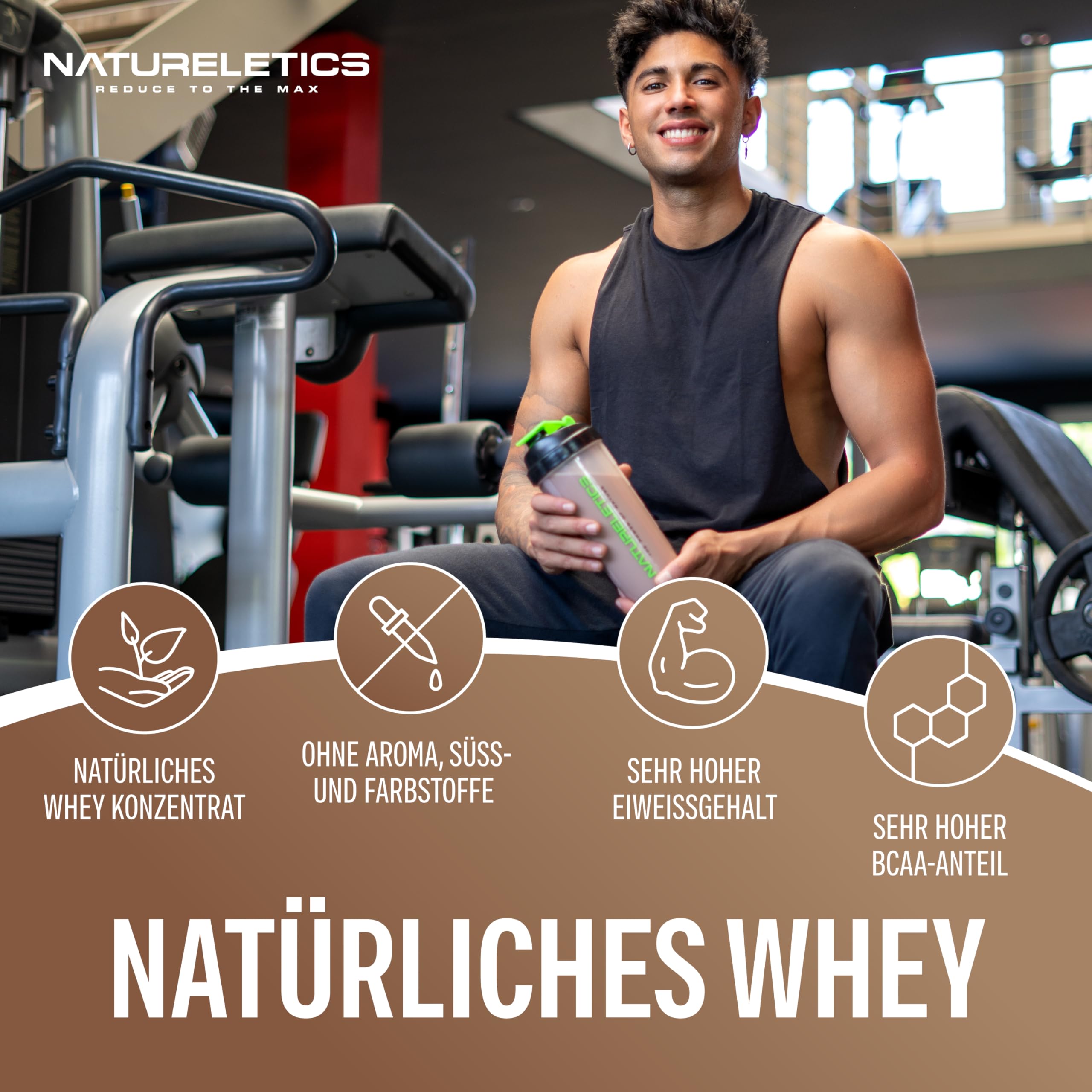 NATURELETICS SCHOKO Whey Protein Ungesüßt ohne Süßstoffe und Zuckerzusatz Natürliches Premium Eiweißpulver, 1kg ohne Aspartam & Sucralose, Low Carb, Hoher BCAA-Anteil, Made in Germany