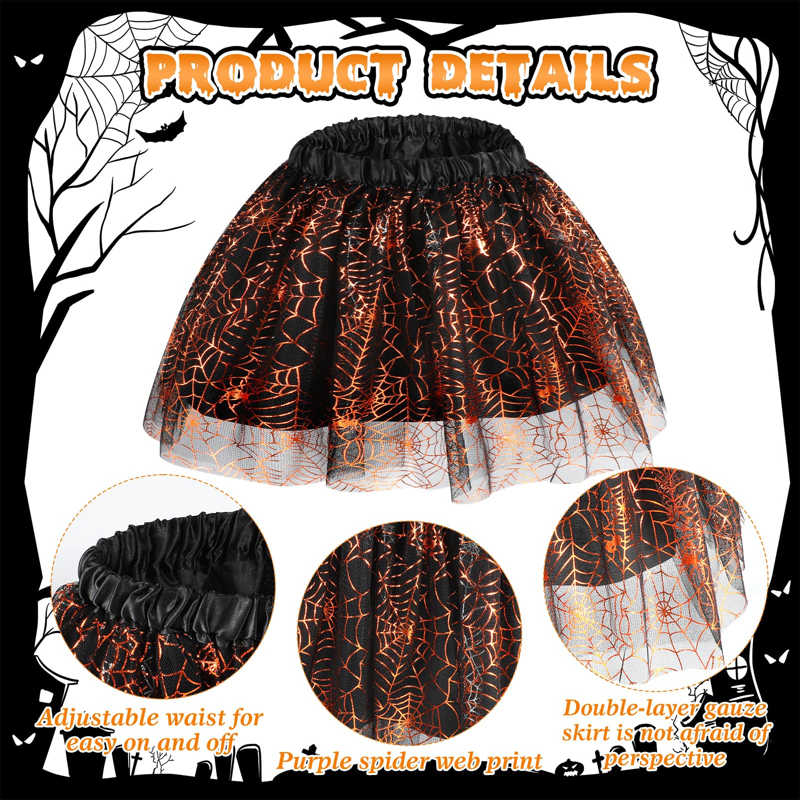 Hifot Spider Costume for Kids - Spider Wings Tutu Skirt, Spiderweb Headband Set - Girls Halloween Costume & Cosplay Party - Image 4