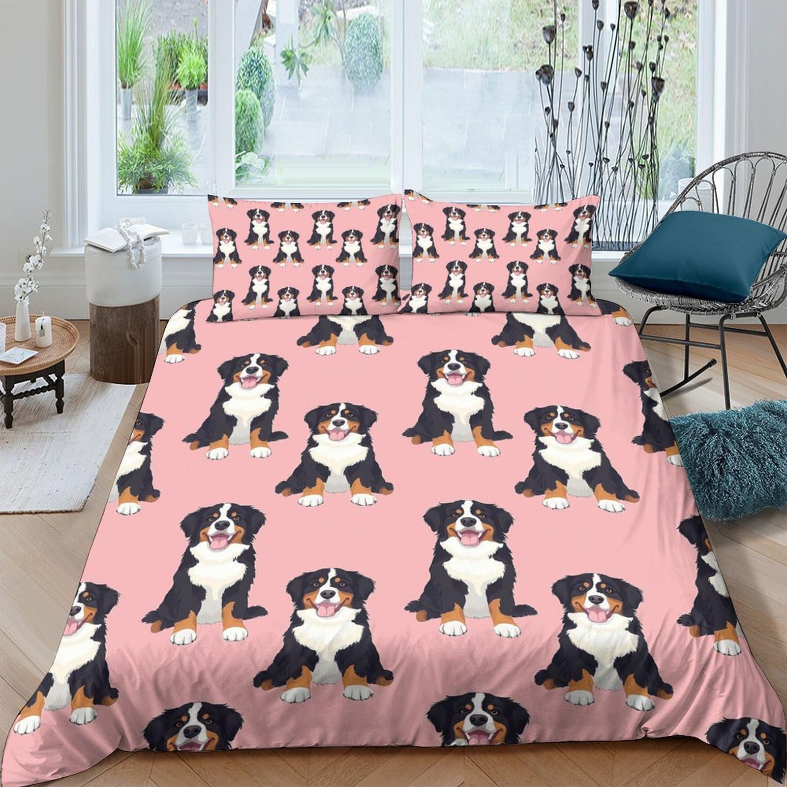 Ctjqhvkz Style-2 3D Printed Bernese Mountain Dog Fitted Sheet Microfiber Soft Pink Bed Cover For Bedroom Dorm Mattress Protection Decor Single（135X200cm）