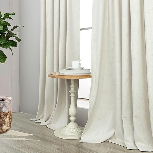 Miniatura 8 de 2 cortinas totalmente opacas de 96 pulgadas de largo con aislamiento térmicoreducción de ruido, de lino texturizado, campestres para sala,