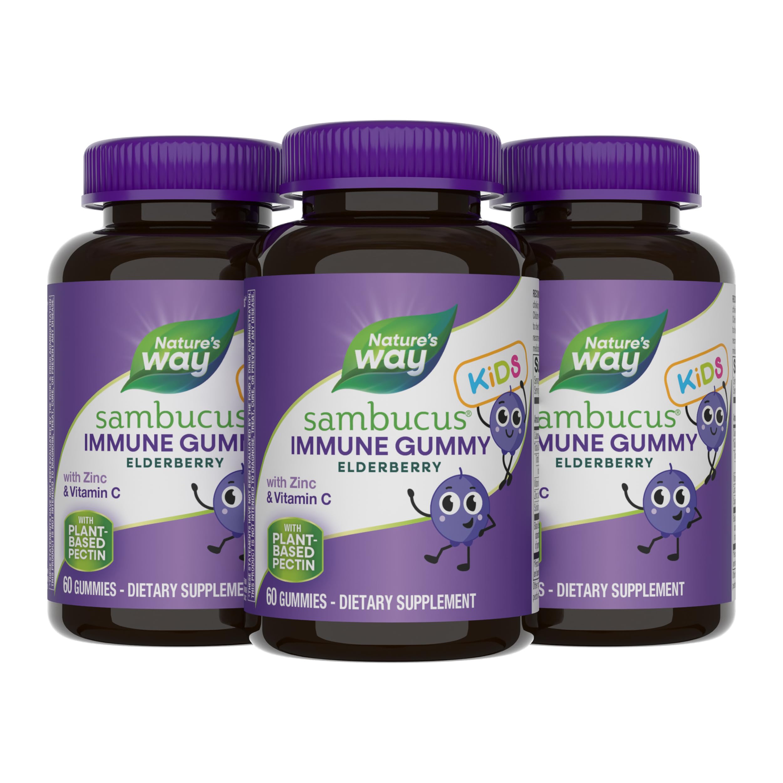 Nature's Way Sambucus Kids Elderberry Immune Gummies, Ages 2+, 60 ct x 3 60 Count (Pack of 3)