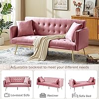 Vista 30 de Sofá cama moderno de terciopelo de 72 pulgadas, sofá cama plegable convertible con 3 respaldos ajustables, sofá biplaza reclinable copetudo