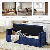 Vista 5 de HULALA HOME Banco otomano moderno de almacenamiento con almohadas, banco extra largo de dormitorio de 59.4 pulgadas para pie de cama, cómodo Azul