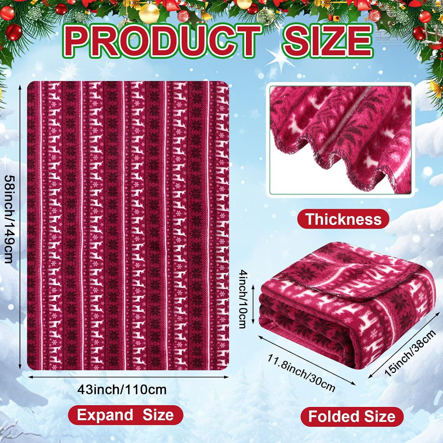 Tuanse 58x43 Inches 12v Heated Car Blanket Plug in, Red White, Reindeer image 2