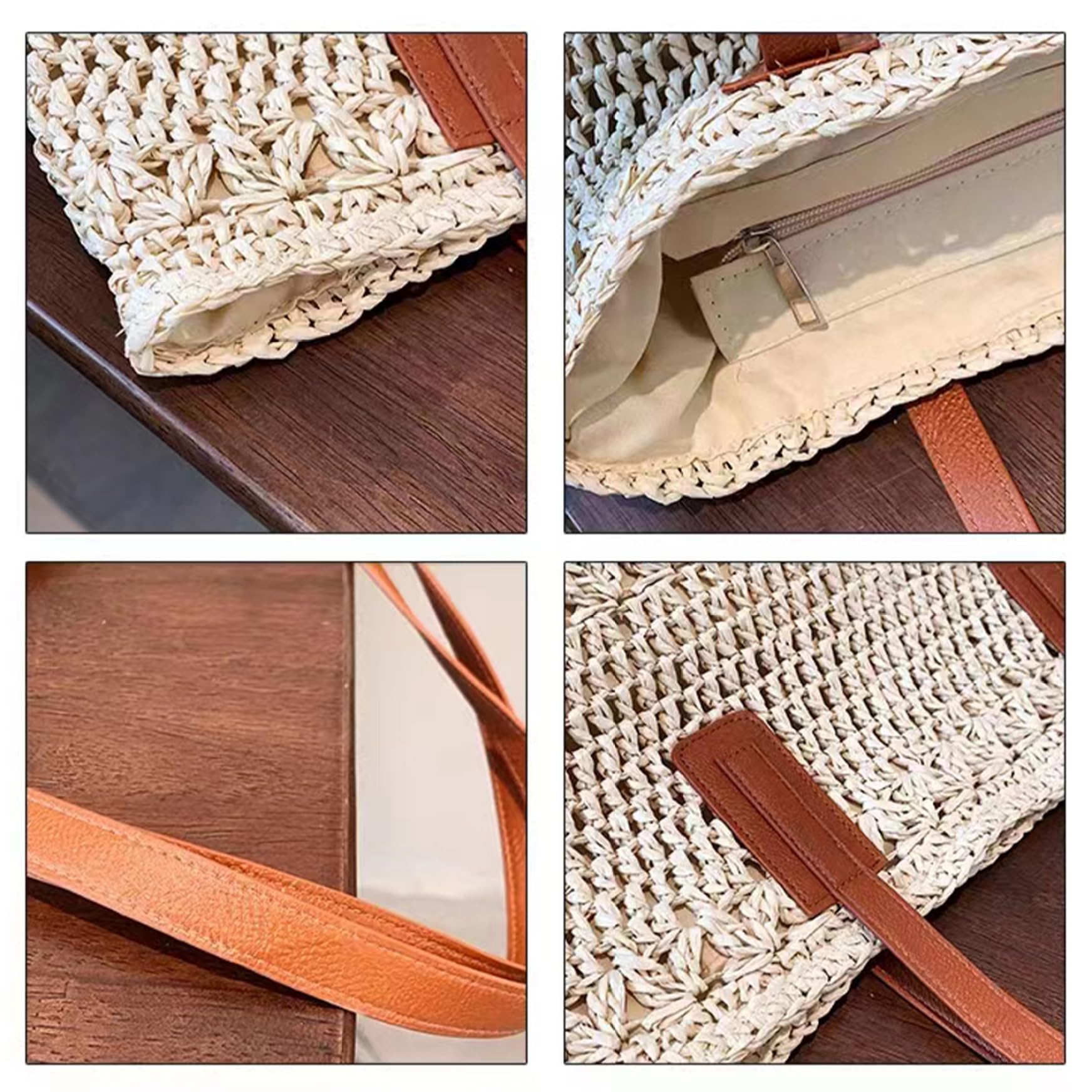 Stroh-Strandtasche für Damen, Sommer-Urlaubstasche, große Kapazität, Strandtasche, gewebte Schultertasche für Urlaubsutensilien, Stroh