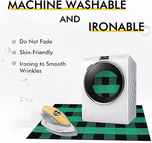 Miniatura 5 de KOZYFLY Alfombra de lana cuadriculada de 2 x 6 pies, color negro y verde, lavable para pasillos, alfombra de algodón para cocina, dormitorio, sala