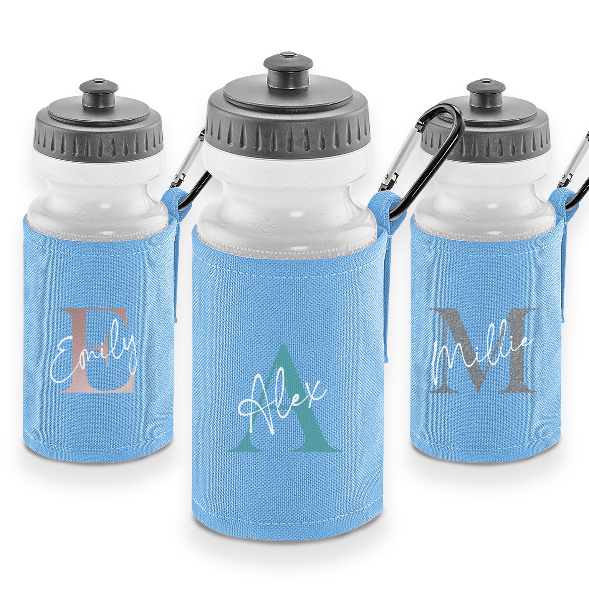 Personalised Monogram Water Bottle with Large Initial Letter Design – 500ml BPA Free Reusable School, Gym & Travel Drinks Flask with Protective Sleeve and Carabiner – Stylish Gift for Kids & Adults — image 1