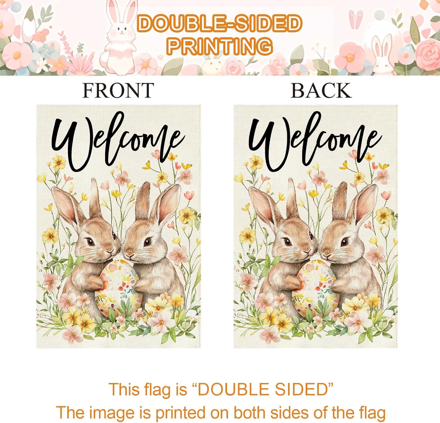 Baccessor Easter Bunny Welcome Garden Flag 12.5x18 Inch Double Sided Outside,Rabbit Eggs Spring Floral Flowers Holiday Yard Lawn Outdoor Flag Farmhouse Decoration - Image 8