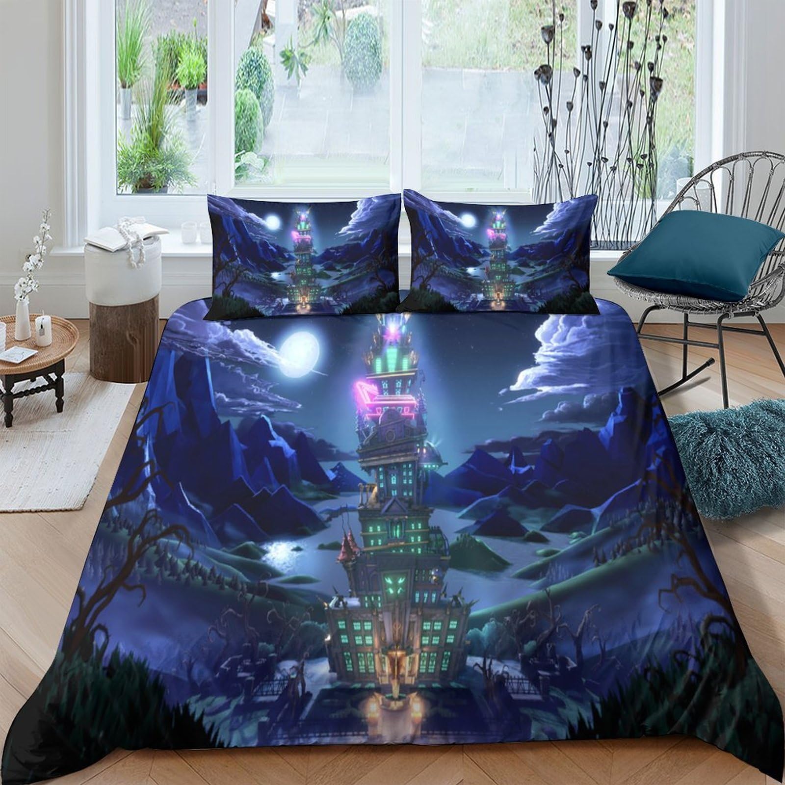 Ctjqhvkz Style-2 3D Printed Fantasy Night Sky Fitted Sheet Microfiber Soft Breathable Tower Landscape Mattress Cover For Bedroom Decor Single（135X200cm）