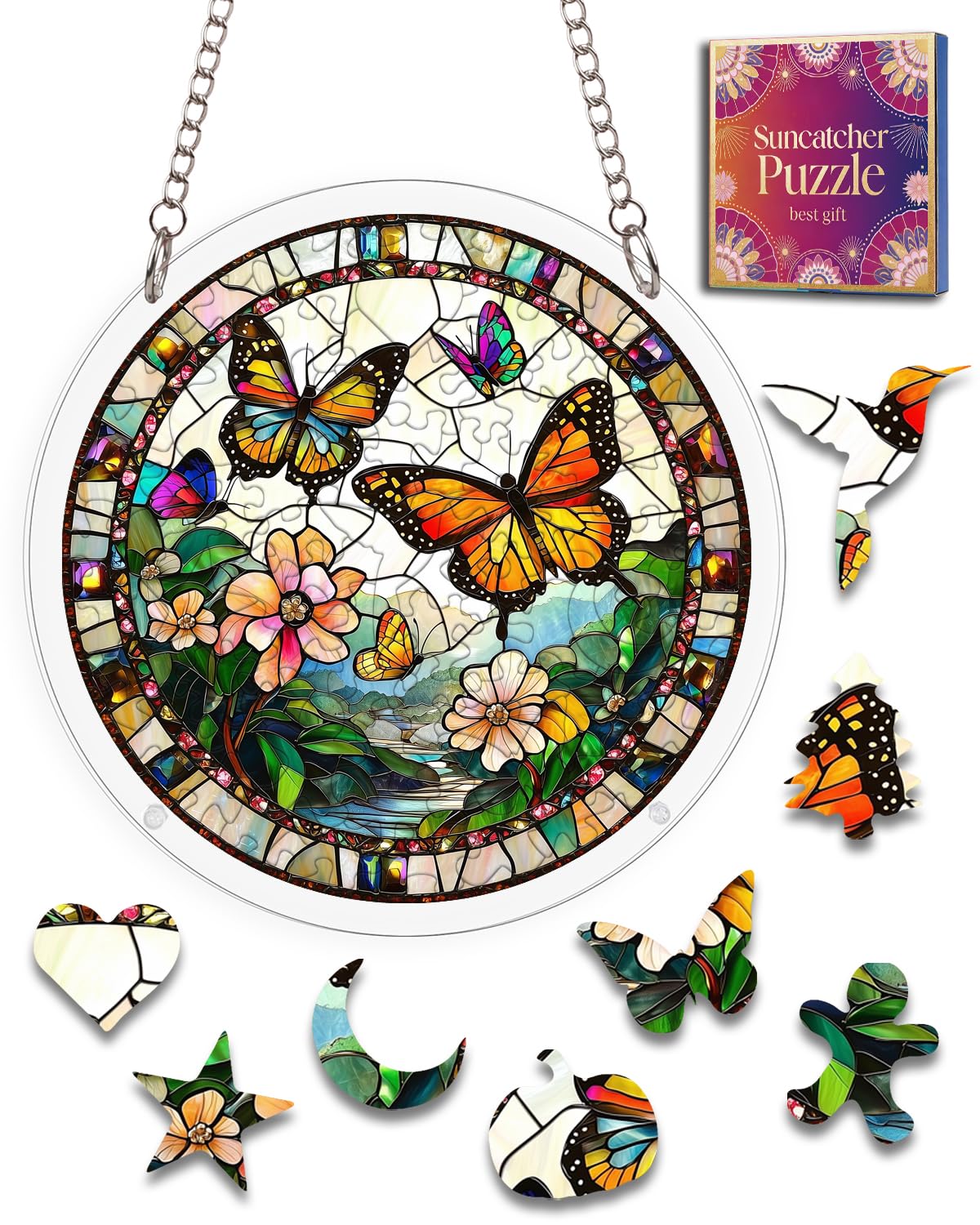Acrylic Jigsaw Puzzle Suncatcher Butterfly Flower Adult Puzzles Gifts 6.3"