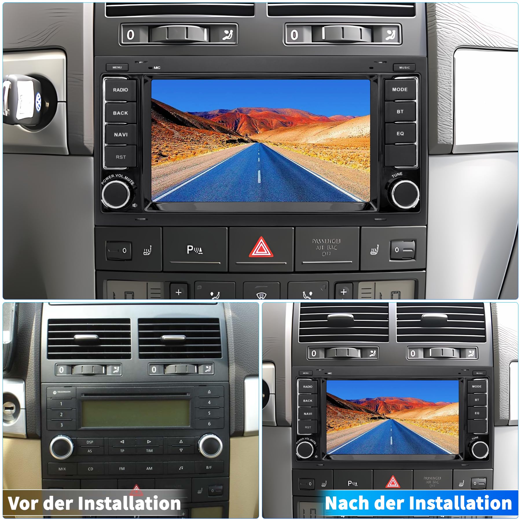 Autoradio pour VW Touareg Transporter T5 Multivan, Système Android 12 2G+64G, écran Tactile 7 Pouces, Radio Double DIN Prend en Charge la Navigation CarPlay Android Voiture Bluetooth WiFi