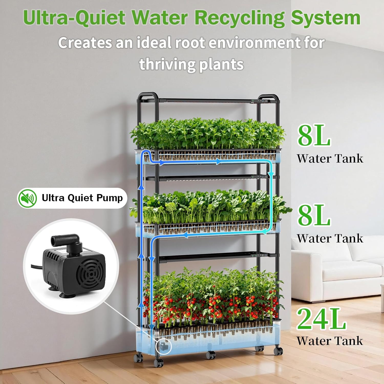Large Hydroponics Growing System Kit, 90 Pods Vertical Indoor Herb Garden Kit with 2 Light Modes & Auto Circulating Water System, 40L Movable Indoor Gardening System for Herb Vegetable Fruit