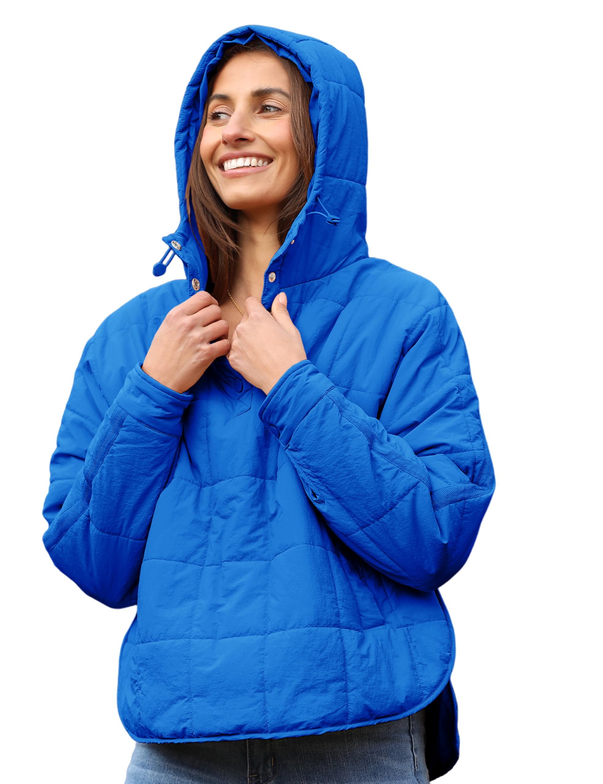 AMEBELLE Women's Oversized Hooded Puffer Jacket Quilted Lightweight Winter Warm Pullover Padded Hoodies Coat(2611-Blue-XXL)