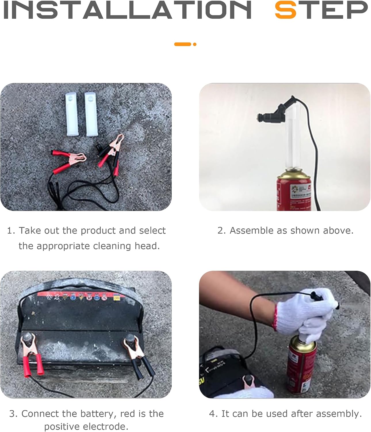 SCUARI 4PCS Automotive Fuel Injector Cleaning Kit,Car Accessories Fuel Injector Flush Cleaner Adapter DIY Cleaning Tool Kit with Test Lead,Suitable for Any 12-24V Car,Motorcycle,Electric Car,ATV