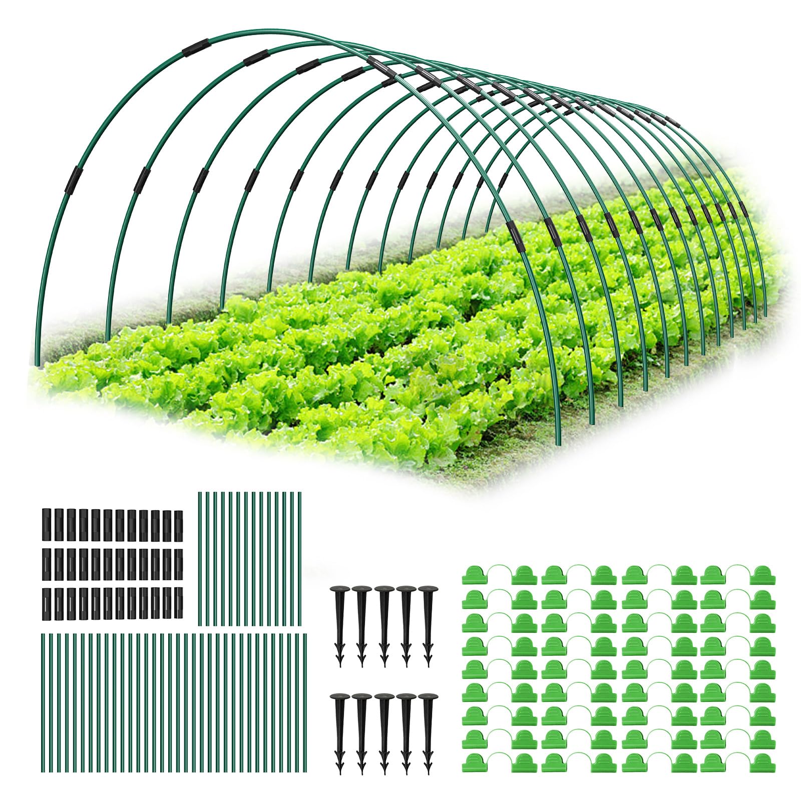 MQJIAZHI 40 Stück Gewächshausreifen für Hochbeete, 8 Sätze Gewächshaus Reifen, Verstellbare Fiberglas rostfrei Garten Bett Pflanze Reifen Unterstützung, DIY Pflanze Unterstützung