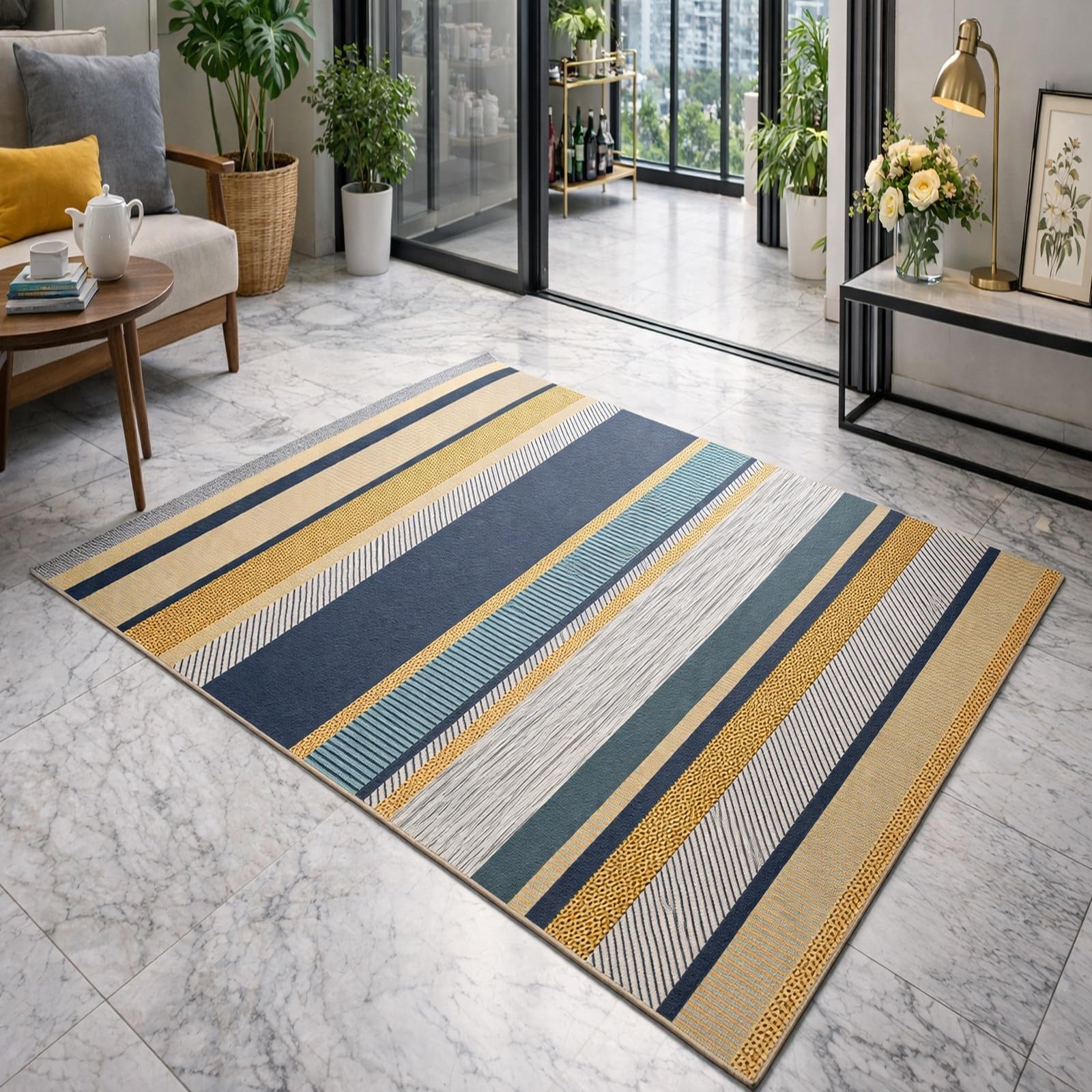 Alfombras de área para dormitorio no se resbalan alfombra sala de estar lavable azul 160x200