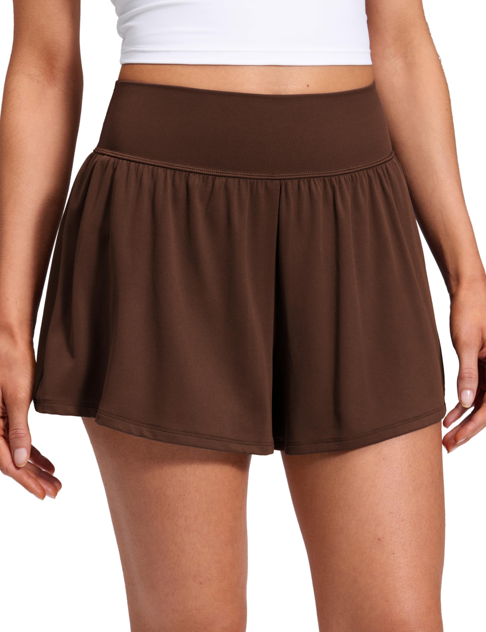 CRZ YOGA Softretch 2 in 1 Causal Shorts for Women - High Waisted Flowy Yoga Lounge Workout with Pockets