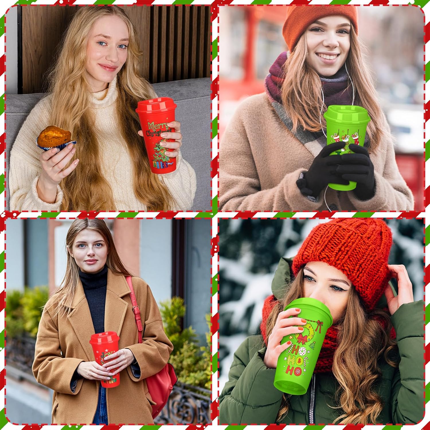 Pickmesh 12 Pack Christmas Coffee Cups Gifts Bulk 16 oz Reusable Coffee Cup Tumblers with Lid Plastic Cups Travel Mug Thank You Gifts for Women Coworkers Holiday Drinks - Image 6