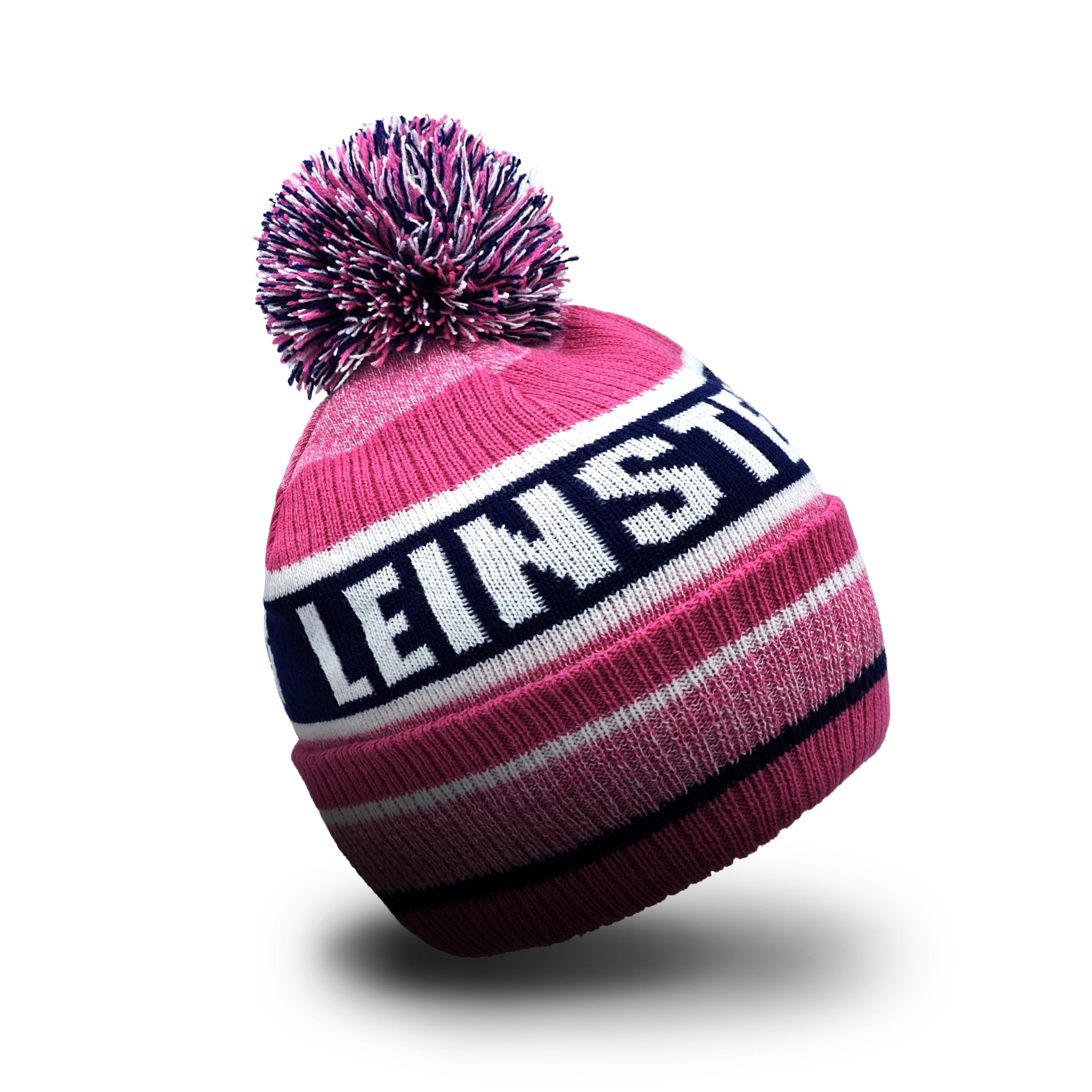 Strength & Honour Leinster Beanie Hat Pompom - Double Knitted Soft Touch Super Warm Unisex Adult Ladies Rugby Supporters Fans Ski Hat, Gift, Pink Melange