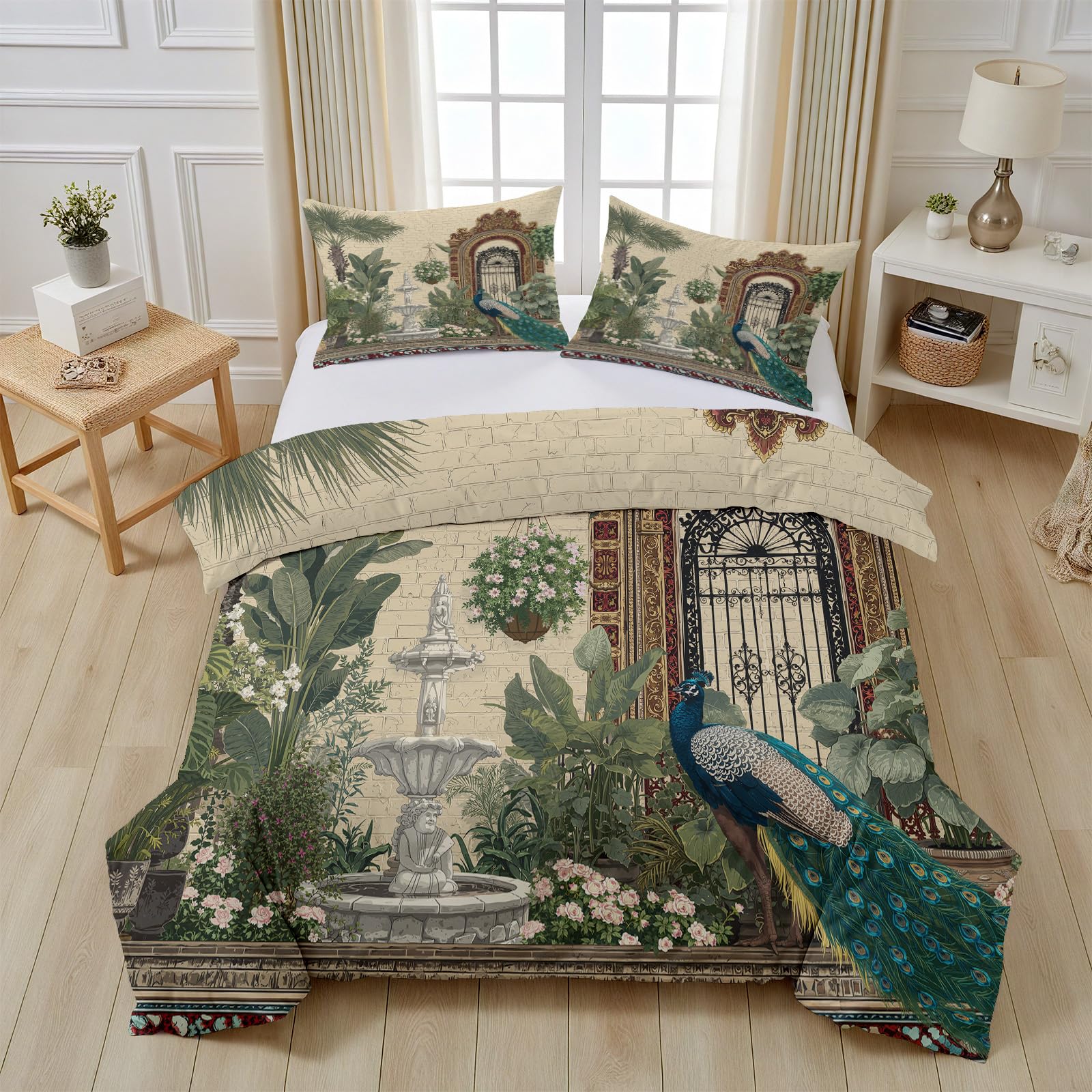 Housse de couette paon en microfibre haut de gamme et style boheme