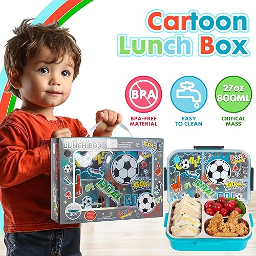 Miniatura 3 de YOYTOO Lonchera Bento de acero inoxidable para niños, 27.1 fl oz27 onzas, sin BPA, a prueba de fugas, recipientes de alimentos para niños con 3