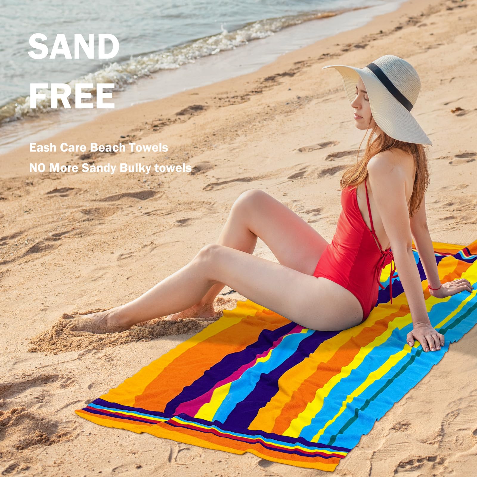cabanana Ręcznik plażowy z mikrofibry oversize - szybkoschnące ręczniki plażowe, lekki, cienki, kompaktowy, do podróży, duży rozmiar 70 x 40, ręcznik basenowy, niezbędne rzeczy plażowe (fale)