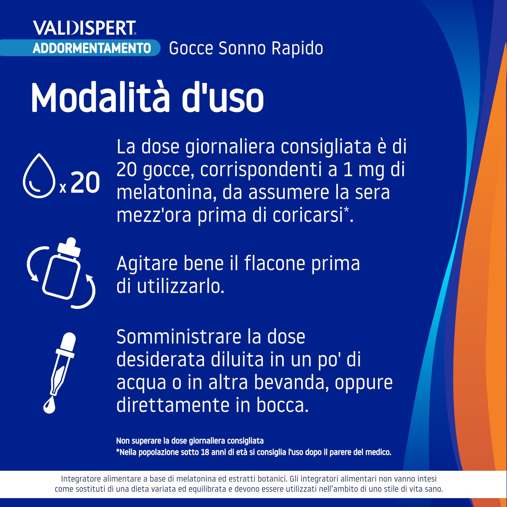 Valdispert Gocce Sonno Rapido, Integratore Alimentare per Dormire con Melatonina, Valeriana e Luppolo, Senza Glutine e Senza Lattosio, 30 ml