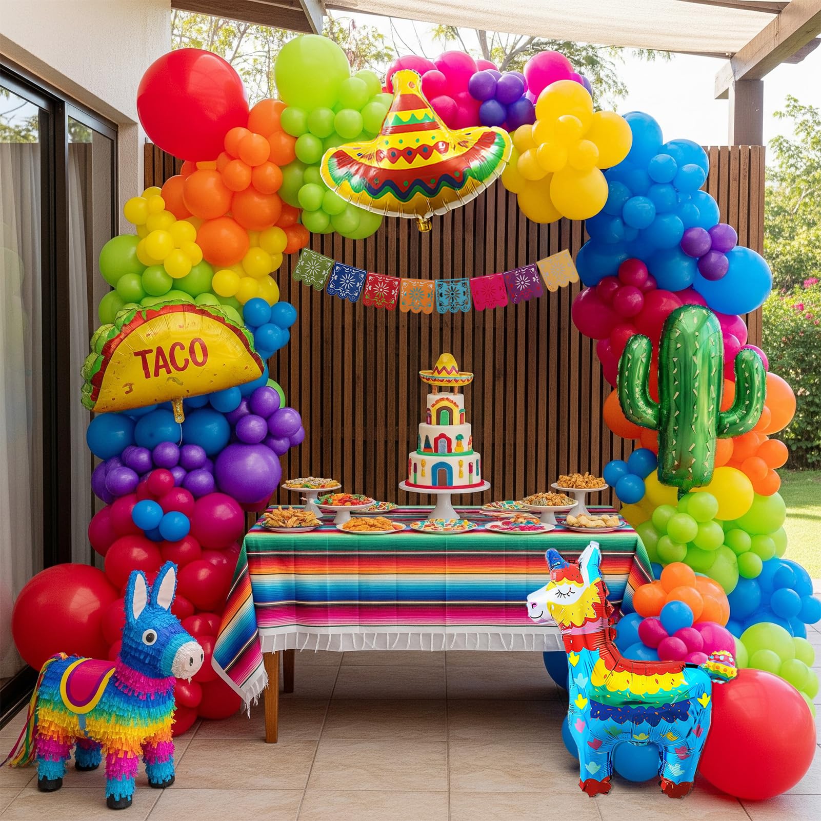 Taco Party Decorations Thinkstar Mexican Fiesta Balloon Garland Kit 130Pcs  Mexican Colorful Party Decorations With Cactus Taco And Llama Foil Balloons  Fiesta Mexicana Decoraciones, image size:1601x1601