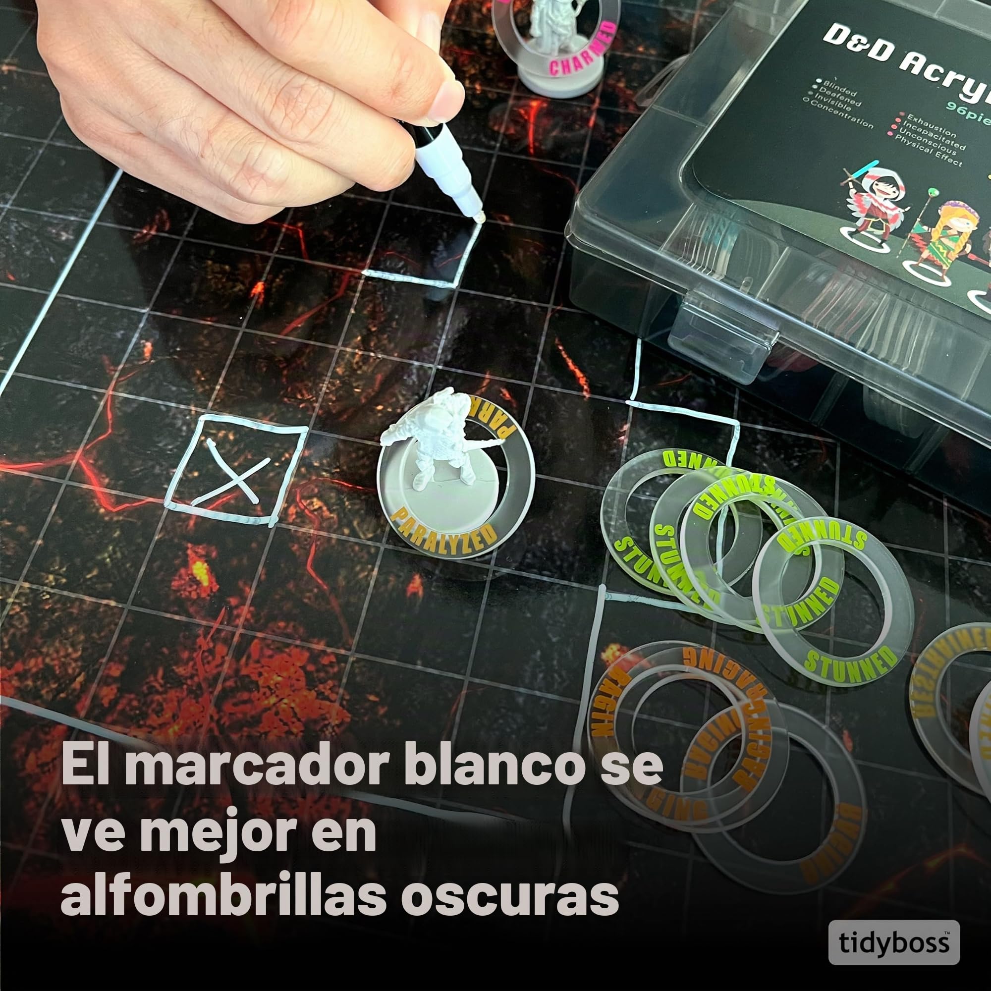 Tidyboss DND - Paquete de expansión | 3 alfombrillas de doble cara de 24 x 36 pulgadas | 6 terrenos con lava, mar, bosque, cueva, pantano y desierto | Incluye 2 marcadores de borrado en seco, borrador