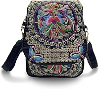 Krysclove Embroidered Boho Crossbody Bag - Vintage Handmade Ethnic Shoulder Bag for Women, Cellphone Pouch Coin Purse