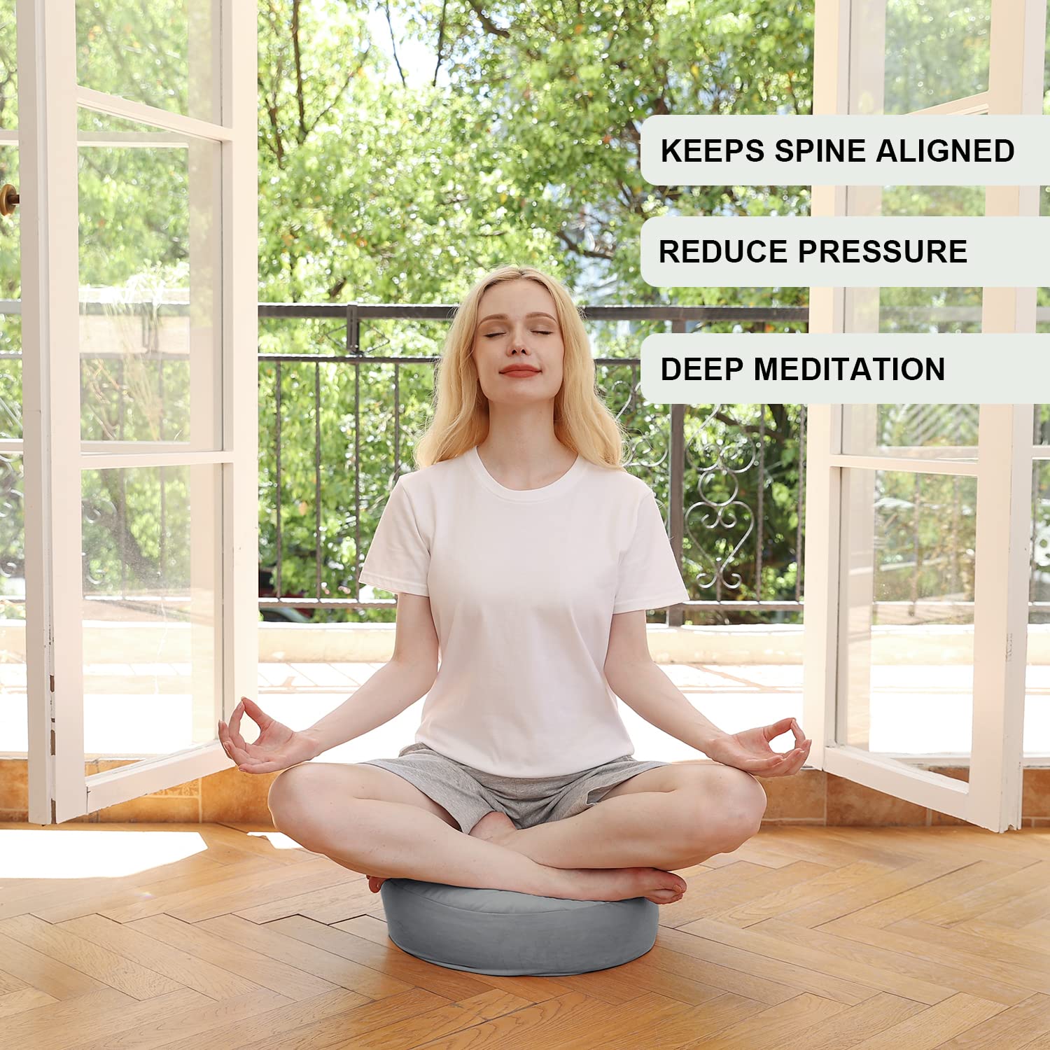 Buckwheat Large Meditation Cushion Floor Pillow - with 2 Covers 16"x16"x5.5" Meditation Pillow for Sitting on Floor, Zafu Yoga Meditation Accessories for Adults and Children (Gray)