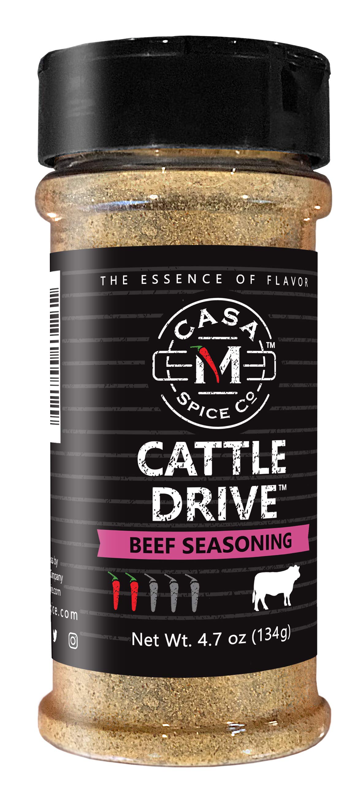 Casa M Spice CoCattle Drive Beef Seasoning • Very Low Sodium • No MSG • Gluten Free • Keto-Friendly • BBQ Spices (Original, Plastic Shaker (with 1-cup seasoning))