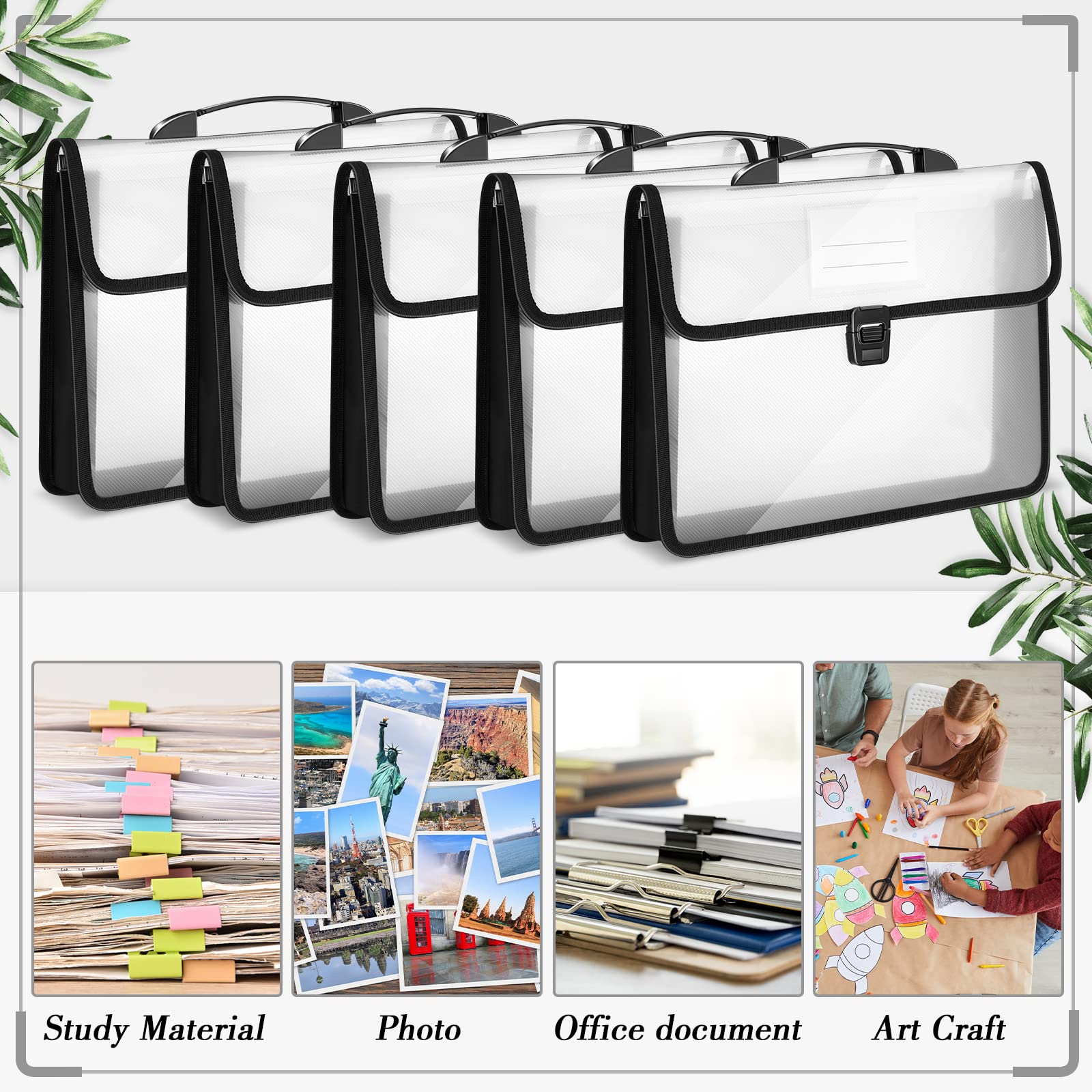 Colarr 15 cartelline per documenti in plastica, formato A4, formato A4, espandibile, portatili, impermeabili, con manico, organizer per documenti espandibili, per forniture scolastiche, Home Office