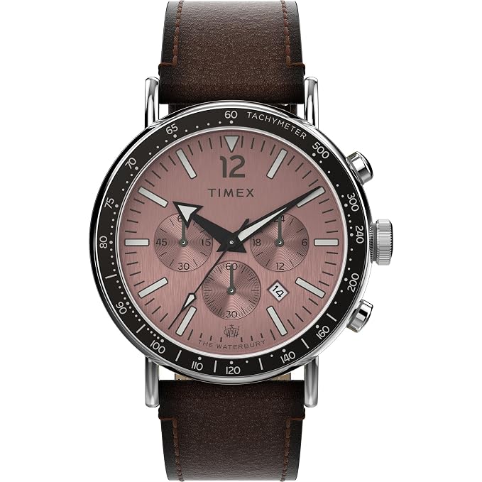 TIMEX Waterbury Standard Analog Watch for Man with Rose Gold Round Dial & Brown Plastic Strap Band Water Resistant Men's Wrist Watches - TW2W47300UJ