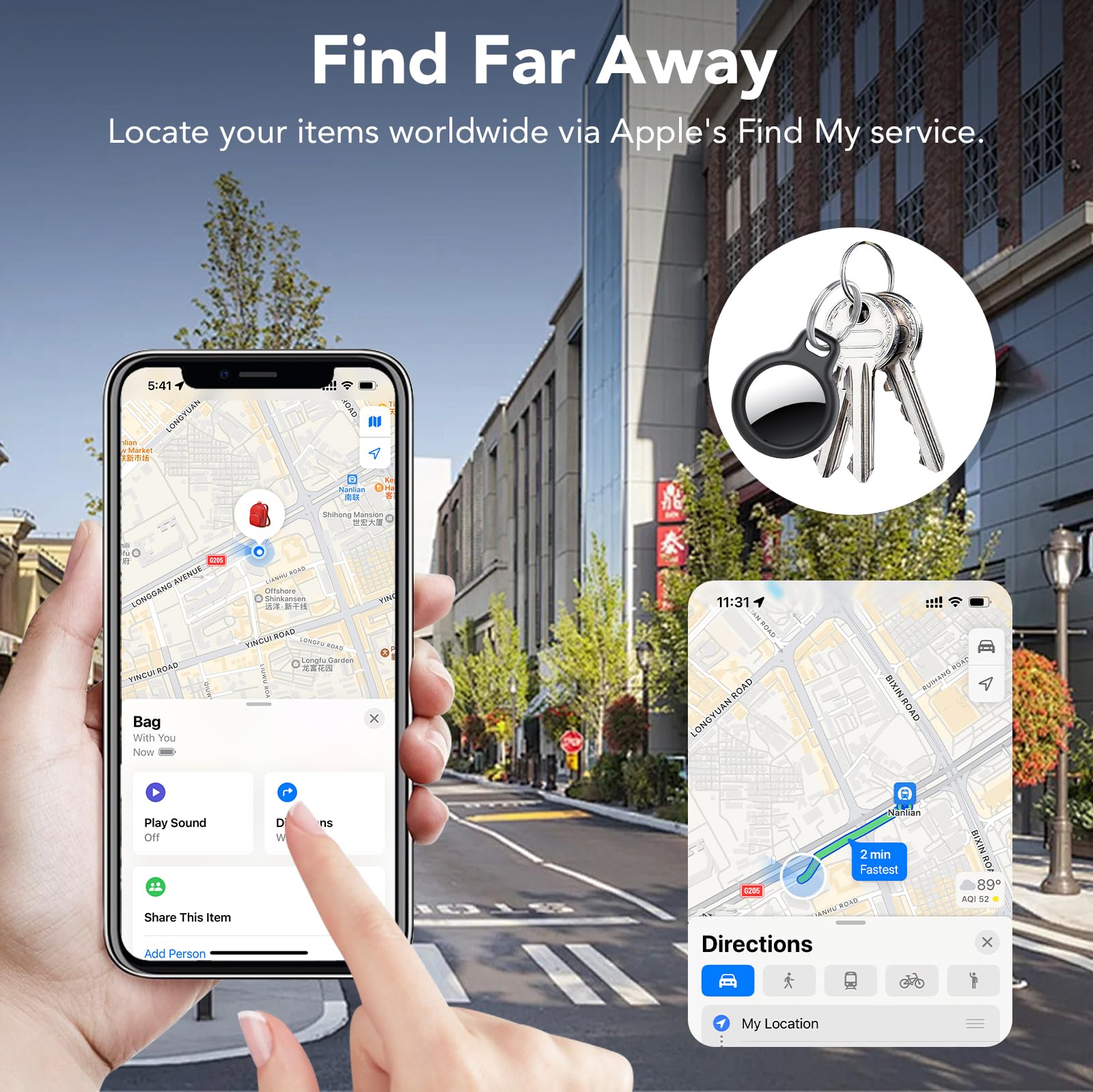 Air Tracker Tag-4 Pezzi, Smart Tag Compatibile con Apple Find My (Solo IOS), Bluetooth Localizzatore per Portafogli, Chiavi, Bagagli, Zaini, 100dB Bip, IP68 impermeabile, Batteria Sostituibile