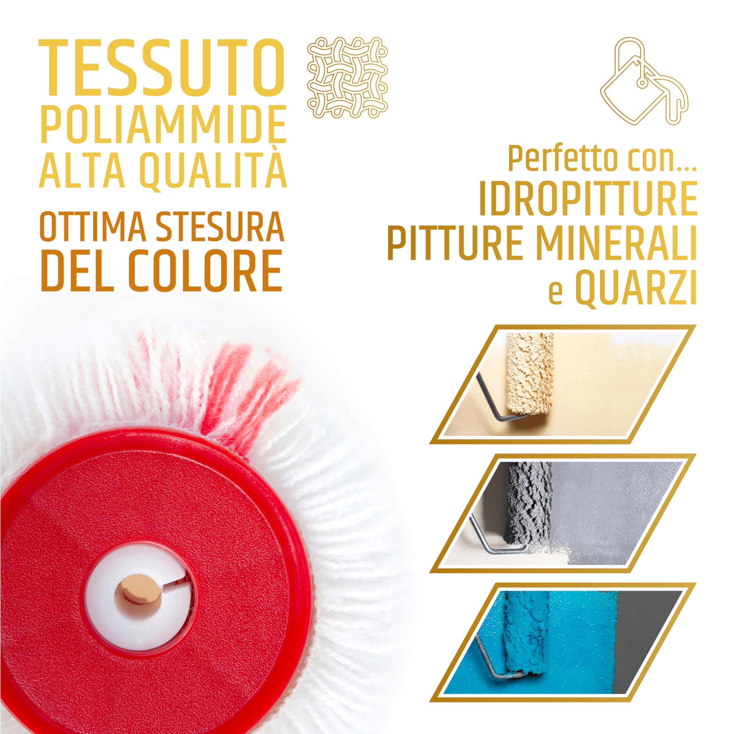 PENNELLIFICIO 2000 | Rullo in Poliammide con Asta Telescopica da 128 cm, per Pareti Ruvide e Molto Ruvide, Idropittura, Quarzi, Pitture minerali, L 24 cm, ⌀ 5,5 cm – Made in Italy