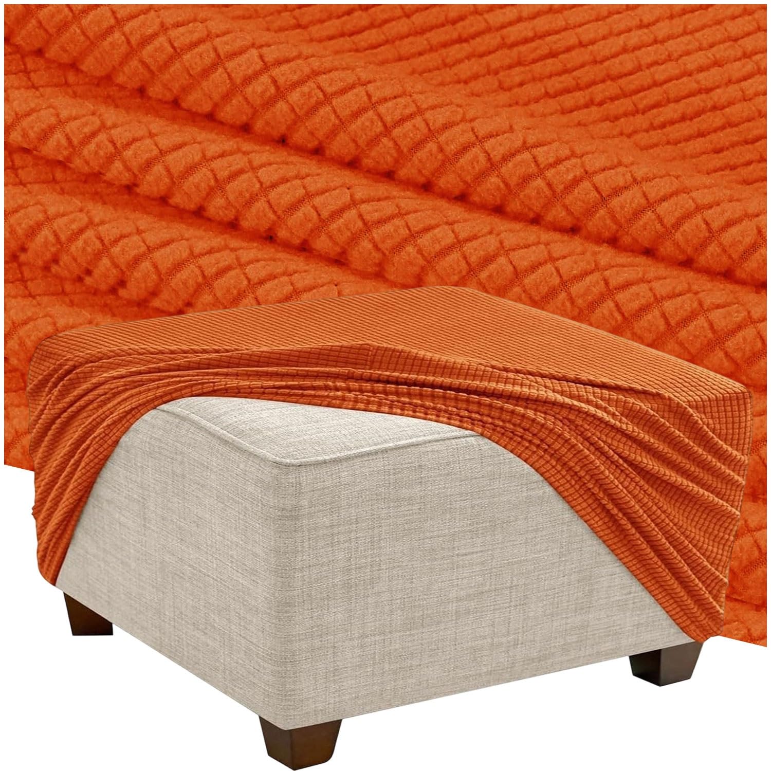 HKJGNH Square Ottoman Slipcover, Stretch Soft Thick Footstool Protector, Elastic Bottom Furniture Cover, Removable Washable Protector for Living Room(F9,65x65cm/26x26in)