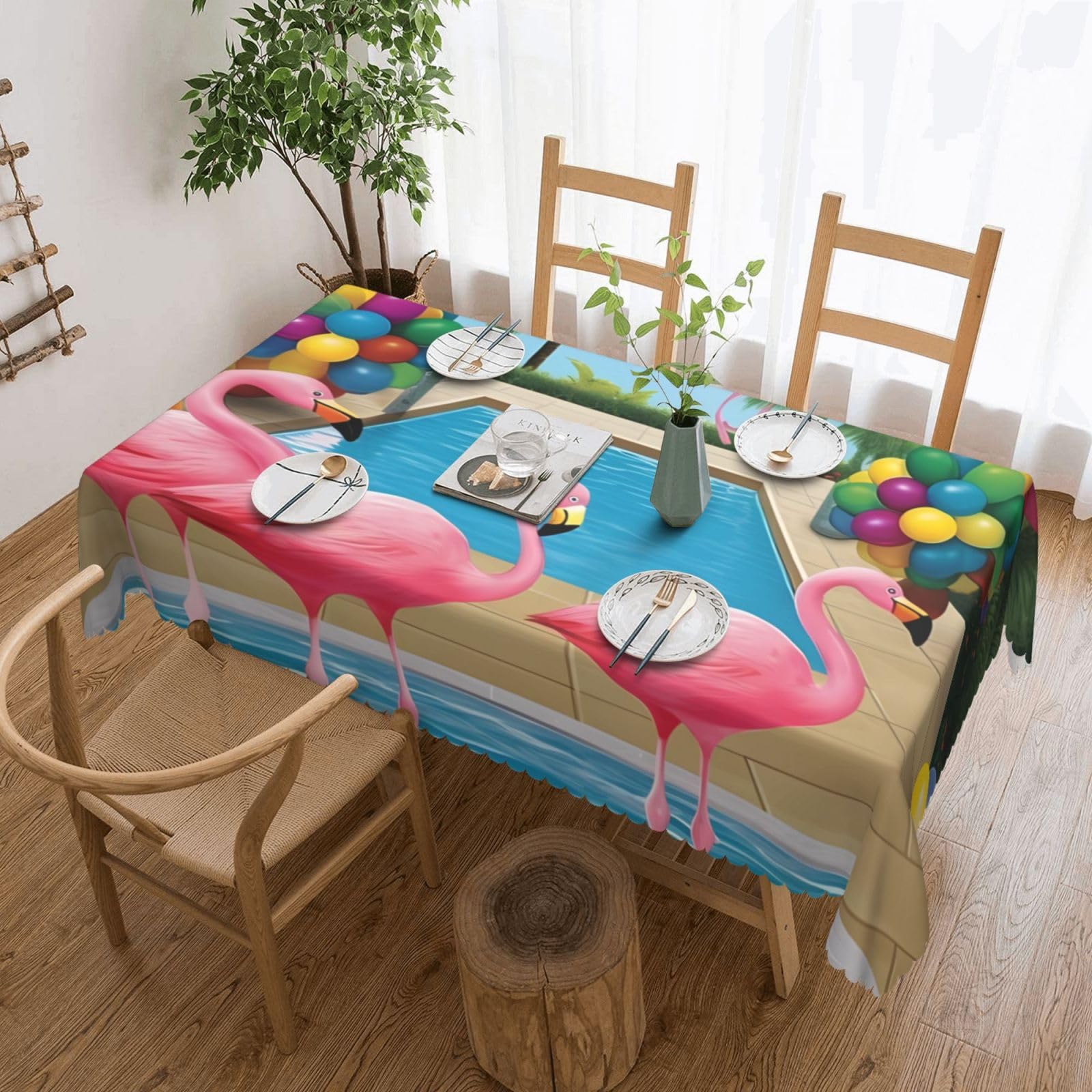 Nappe rectangulaire motif flamant rose décoration table extérieur 137x183