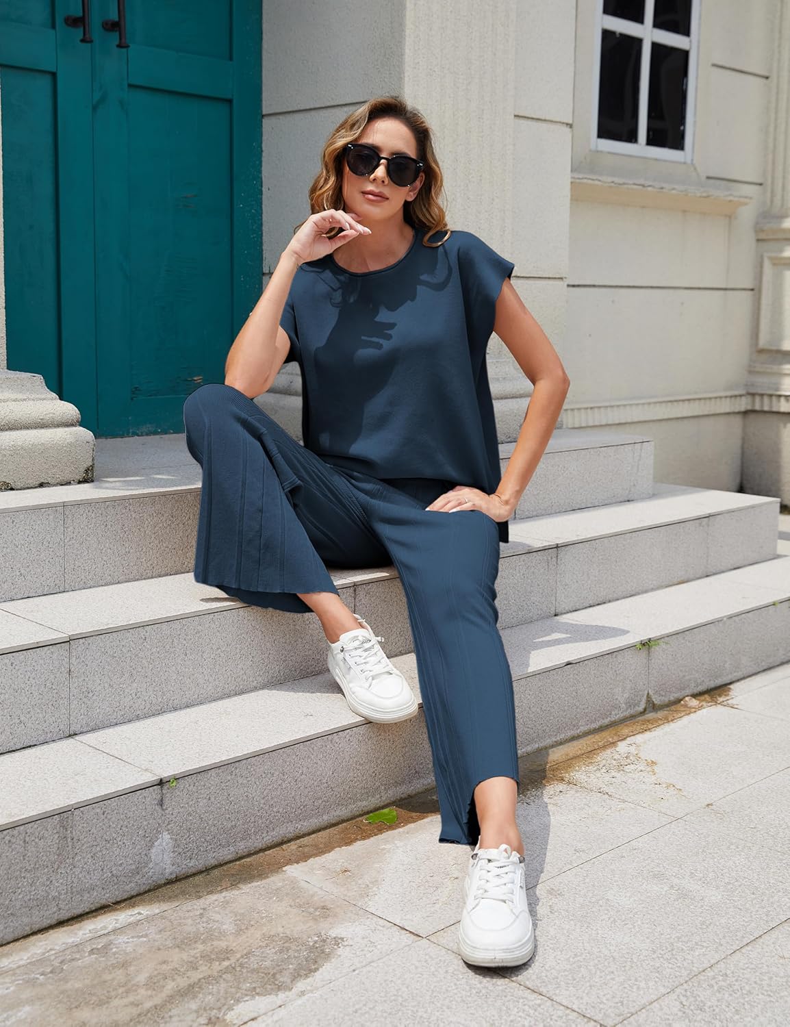 Tanming Women's 2 Piece Outfits Sweater Set Knit Pullover Tops High Waisted Pants Sweatsuits Lounge Set - Image 6