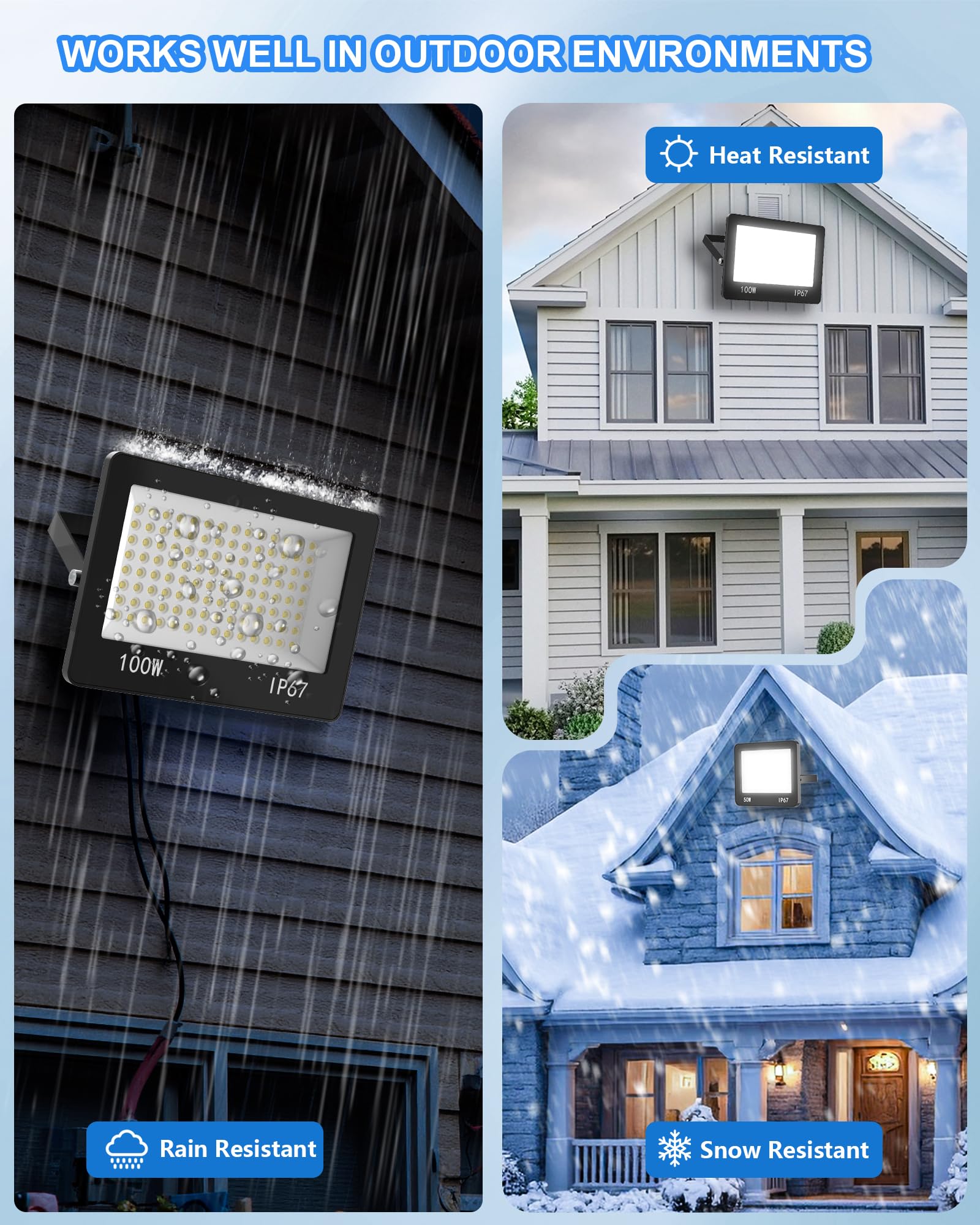 LED Strahler Außen 100W, 2 Stücke 10000LM Aussenstrahler Wasserdicht IP67, Superhell LED Scheinwerfer 6500K Kaltweiß, Außenstrahler AC 220-240V für Garten Terrasse Garage